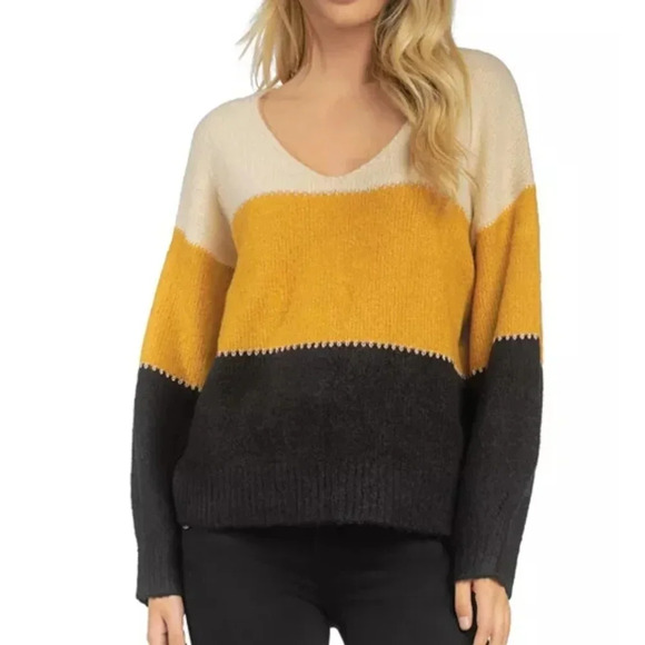 NWT Elan Colorblock V-neck Sweater S - Picture 1 of 8